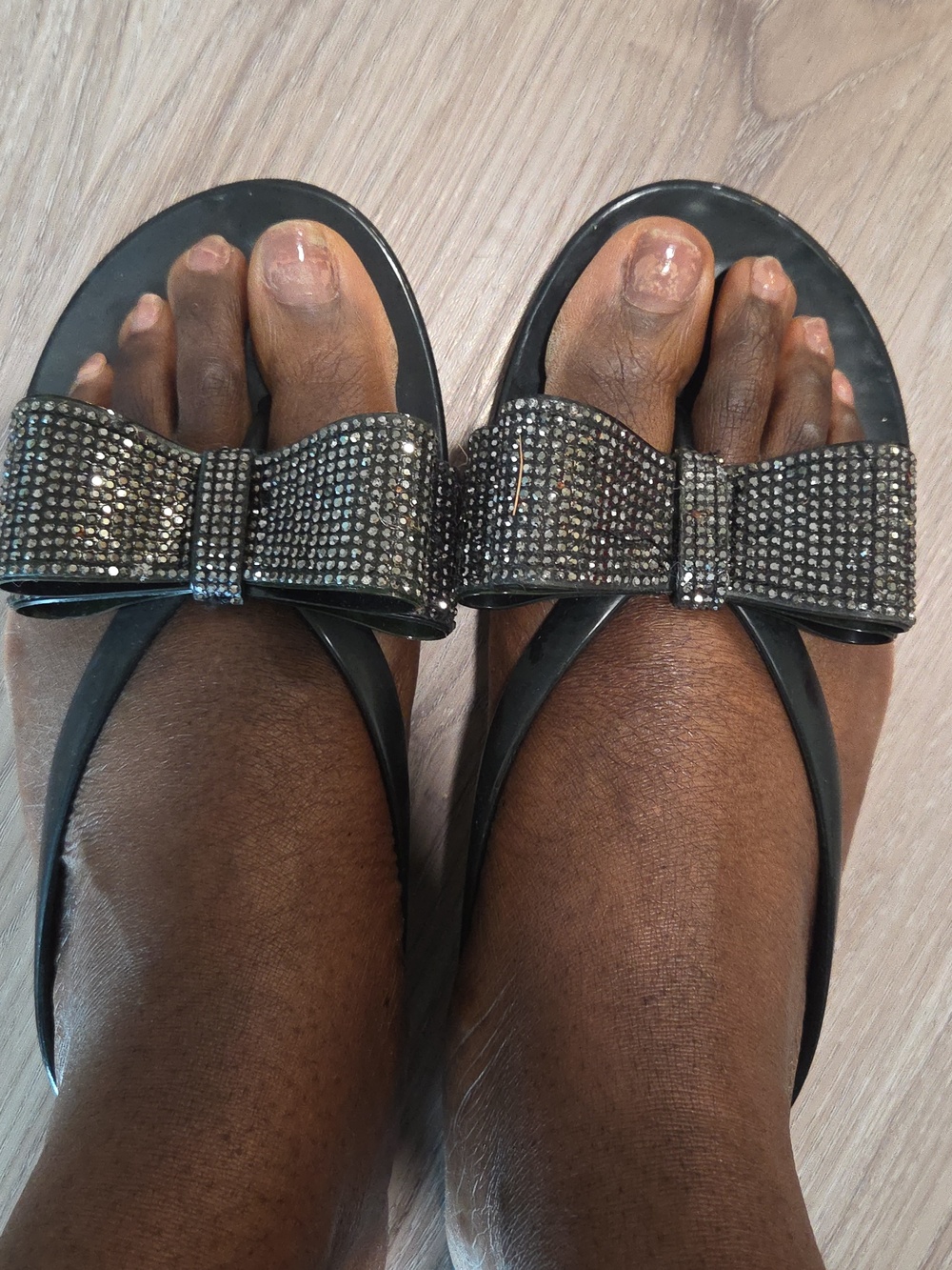 INC International Concepts Black Rhinestone Bow Thong Sandals
